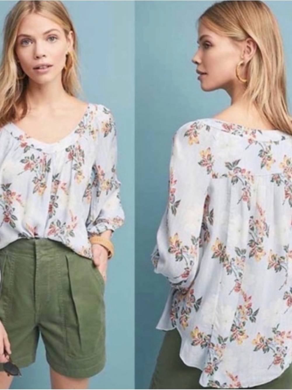 Anthropologie Maeve "Boswell" Floral Stripe Balloon Sleeve Blouse - Size 4